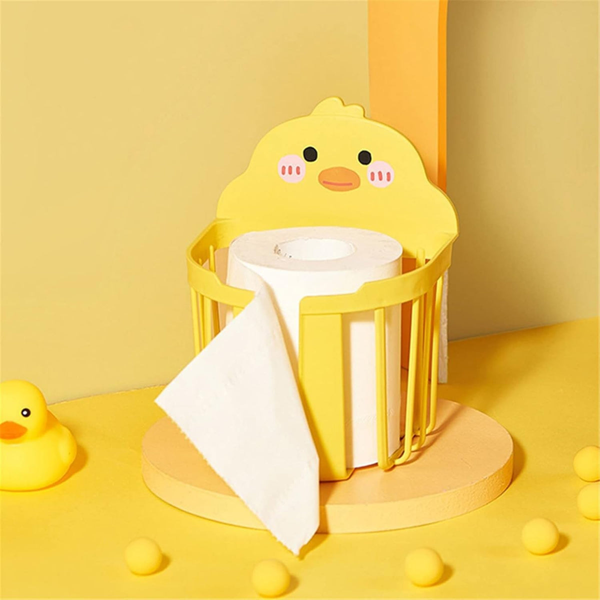 Cutie de Depozitare Suspendata, Organizator Perete Model Ratusca, Fixare Fara Gaurire, Plastic Rezistent, 17.5x13.5x12 cm, Galben