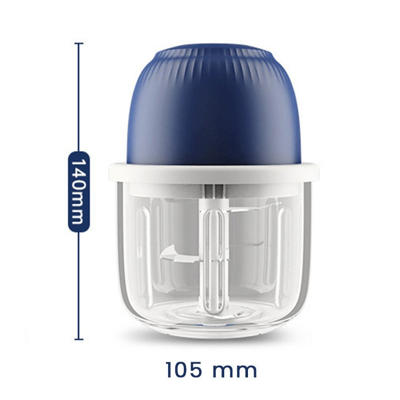 Tocator Electric pentru Bucatarie, Presa Multifunctionala pentru Legume, Fructe si Carne, Lame din Otel Inoxidabil, Capacitate 350 ml, 14 x 10.5 cm, Albastru Inchis