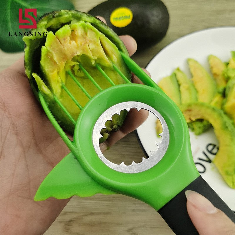 Cuțit 3în1 pentru Avocado, Dispozitiv Multifuncțional pentru Tăiere, Scoatere Sâmbure și Feliere, Design Ergonomic, PP și Oțel Inoxidabil, 22 cm, Negru/Verde