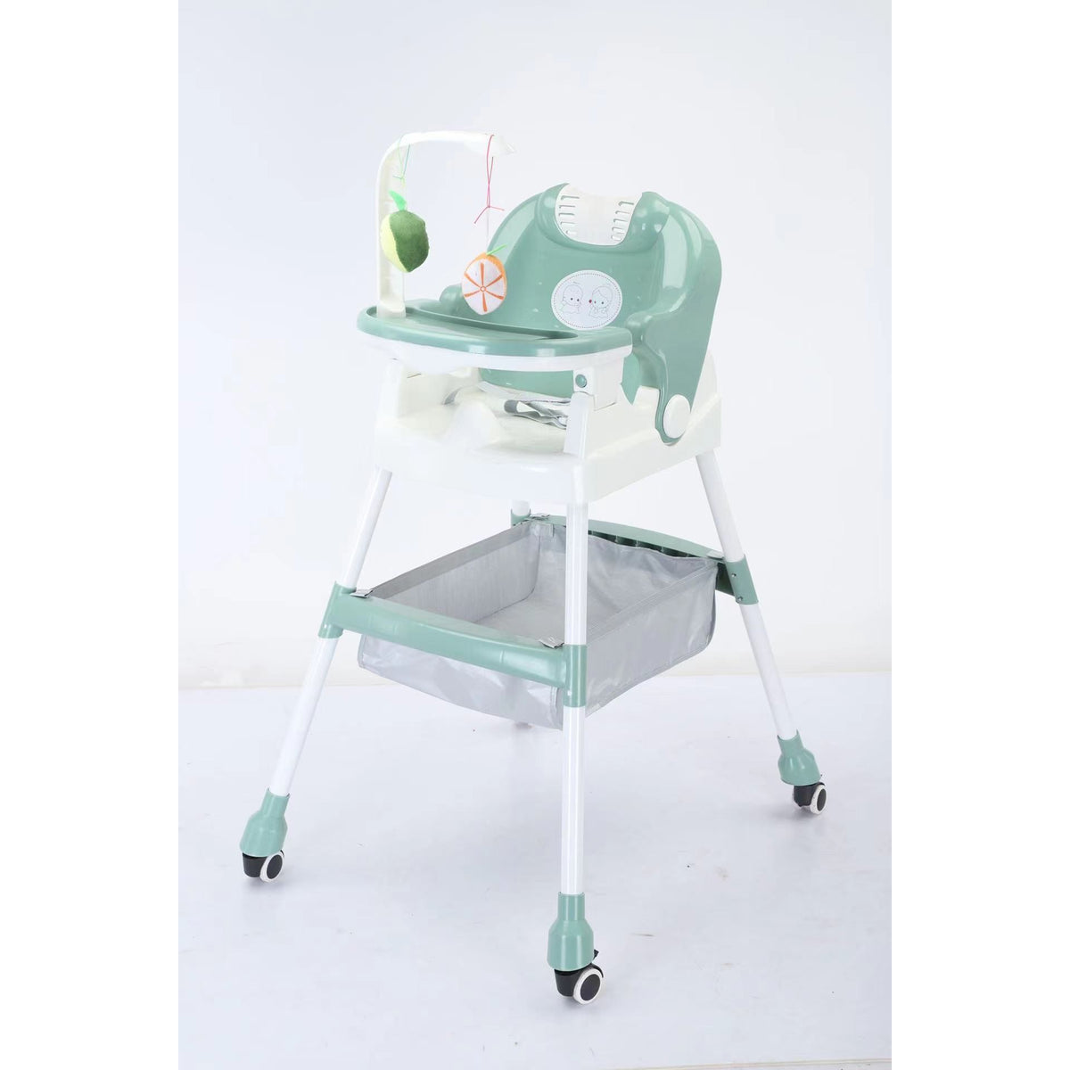 Scaun de Masa pentru Copii, Multifunctional si Pliabil, cu Roti, Centura de Siguranta si Cos Depozitare, Tava Detasabila, Plastic Rezistent, 110 x 60 x 70 cm, Verde