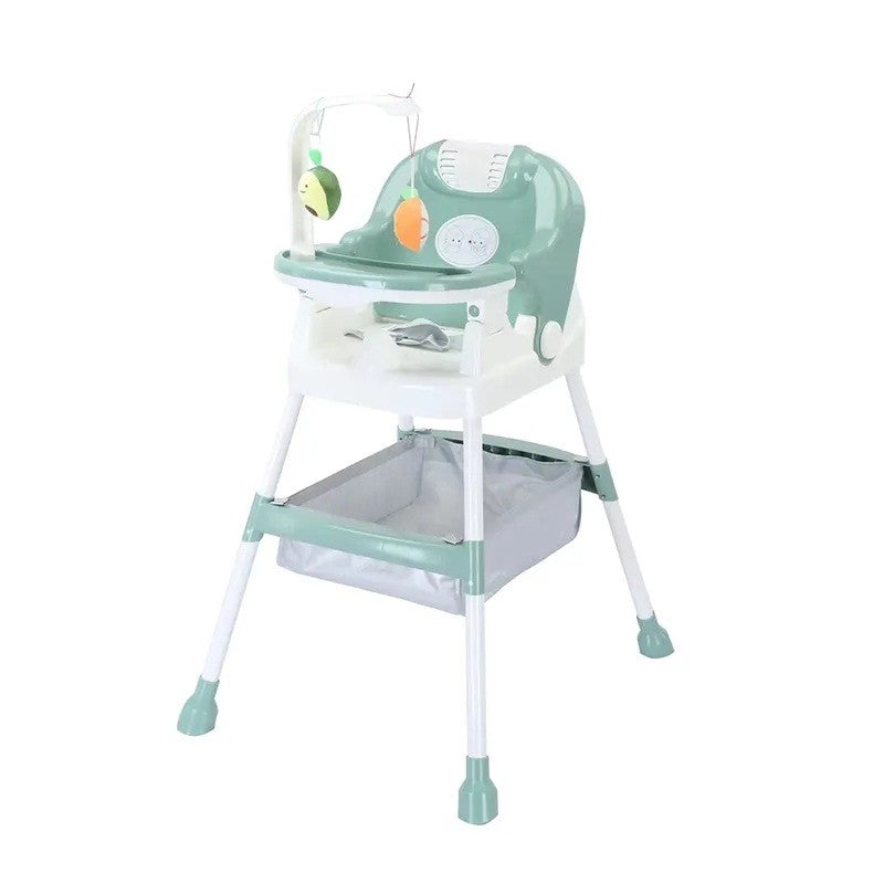 Scaun de Masa pentru Copii, Multifunctional si Pliabil, cu Roti, Centura de Siguranta si Cos Depozitare, Tava Detasabila, Plastic Rezistent, 110 x 60 x 70 cm, Verde