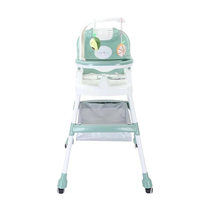Scaun de Masa pentru Copii, Multifunctional si Pliabil, cu Roti, Centura de Siguranta si Cos Depozitare, Tava Detasabila, Plastic Rezistent, 110 x 60 x 70 cm, Verde