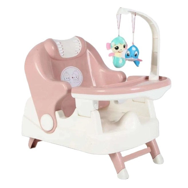 Scaun de Masa si Baie pentru Copii 2 in 1, Multifunctional, Pliabil si Portabil, Spatar Reglabil 3 Pozitii, Centuri de Siguranta, Plastic PP si TPE, 58 x 39 cm, Roz