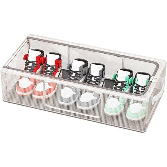 Cutie de Depozitare pentru Pantofi, Organizzator Pliabil cu Cadru din Otel, Plasa PVC Impermeabila si Transparenta, Fermoar Bidirectional, 40x30x21 cm