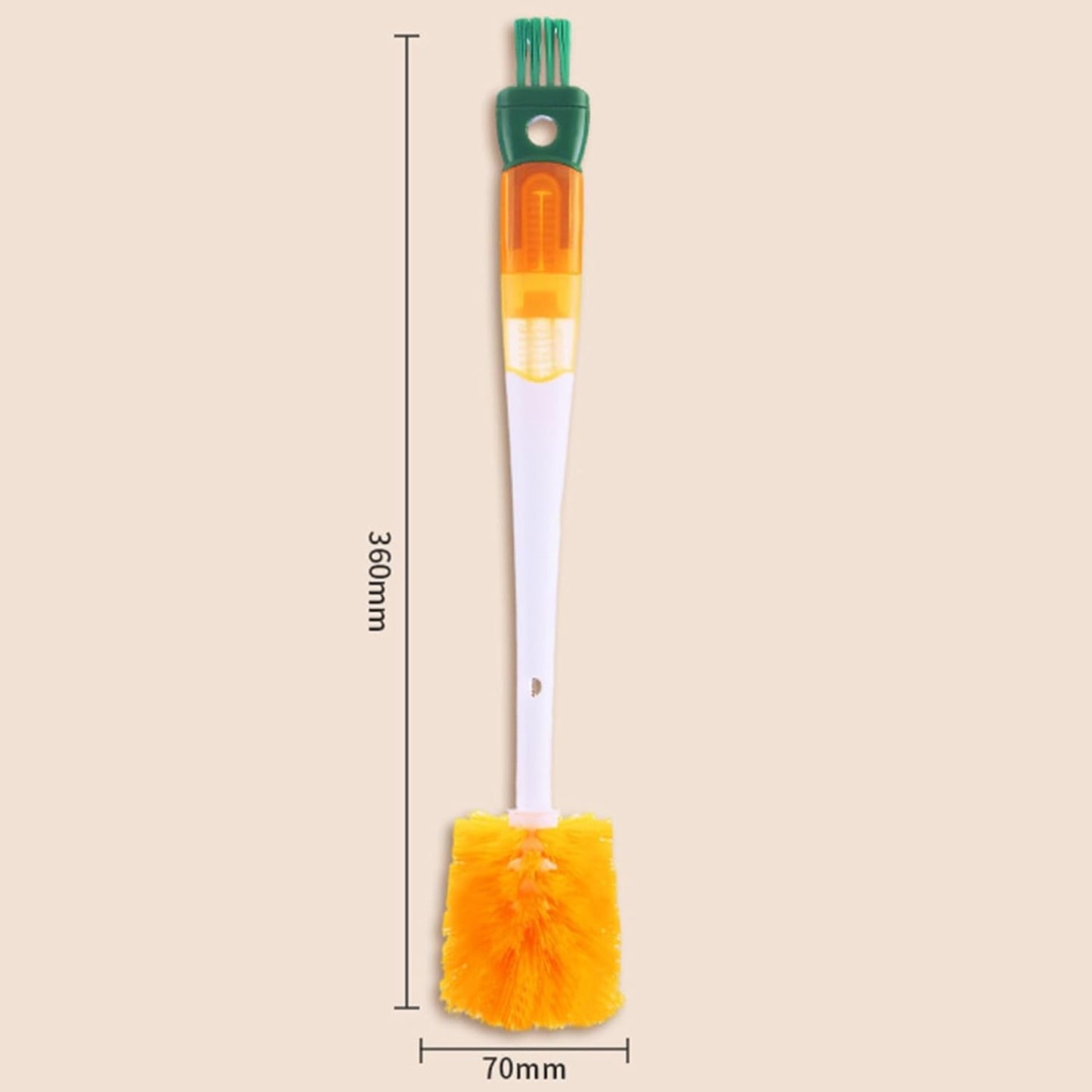 Perie 5 in 1 pentru Curatat Pahare, Cani si Sticle, Maner Lung, Accesorii Spalare Paie si Capace, Plastic si Silicon, 36x7x7 cm, Portocaliu-Alb
