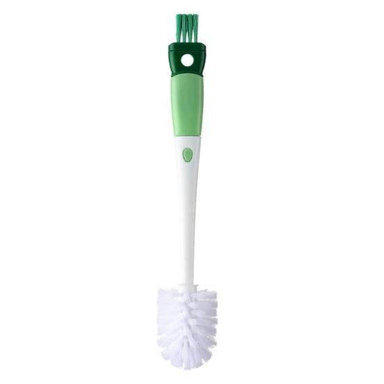 Perie Multifunctionala 5 in 1 pentru Curatat Sticle, Pahare si Cani, Maner Lung, Curatator Paie si Capace, Plastic ABS si Otel Inoxidabil, 36x7x7 cm, Verde-Alb