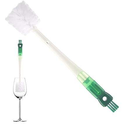 Perie Multifunctionala 5 in 1 pentru Curatat Sticle, Pahare si Cani, Maner Lung, Curatator Paie si Capace, Plastic ABS si Otel Inoxidabil, 36x7x7 cm, Verde-Alb