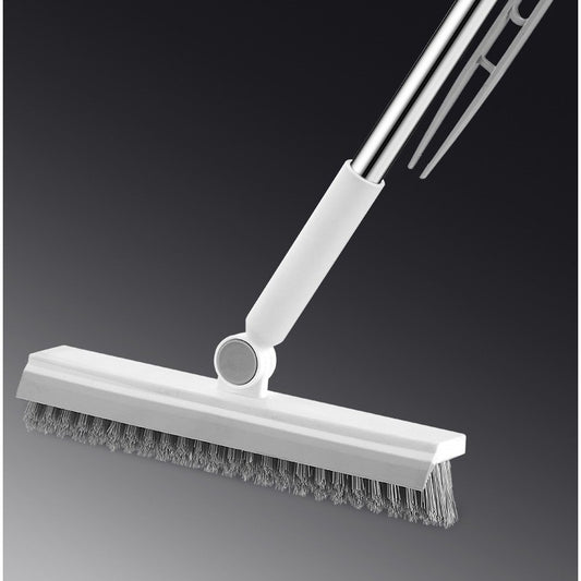 Perie de Curatare pentru Podele si Rosturi, Cap Pivotant 180 Grade in Forma de V, Otel Inoxidabil si PP, Maner 105 cm, Cleste Scame Inclus, Alb/Gri