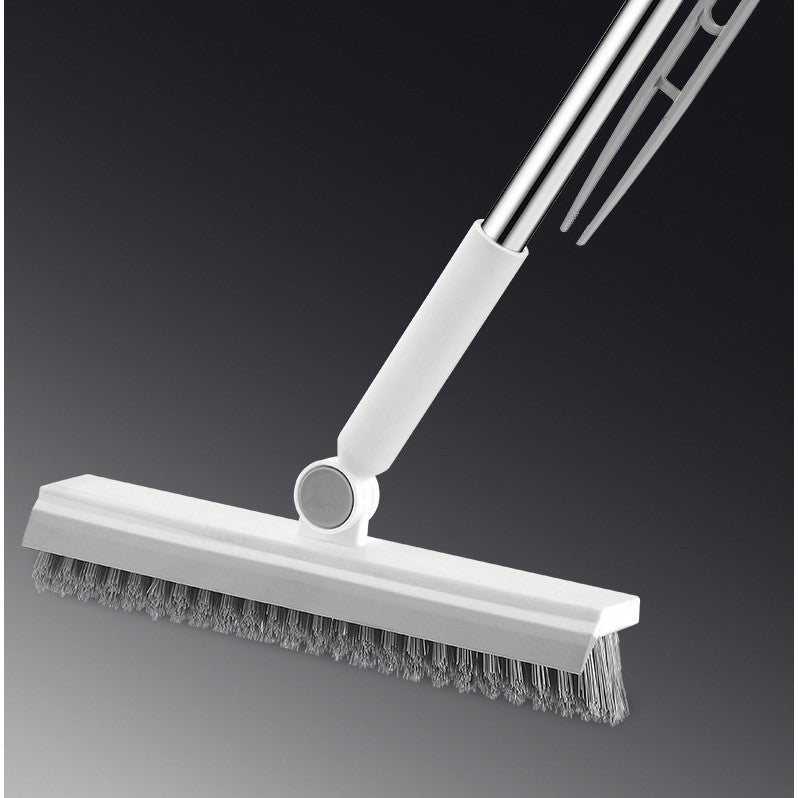 Perie de Curatare pentru Podele si Rosturi, Cap Pivotant 180 Grade in Forma de V, Otel Inoxidabil si PP, Maner 105 cm, Cleste Scame Inclus, Alb/Gri