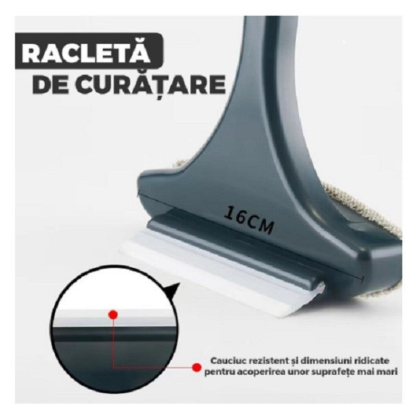 Perie Curatare Geamuri si Plase Tantari, Multifunctionala 2 in 1 cu Laveta Microfibra si Racleta, Maner Detasabil, Polipropilena, 46x16x5 cm, Verde Inchis-Alb