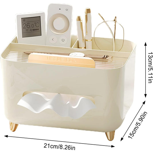 Suport pentru Servetele, Cutie Multifunctionala cu Organizator Obiecte Personale, Design Minimalist, Material ABS, 21x15x13 cm, Crem