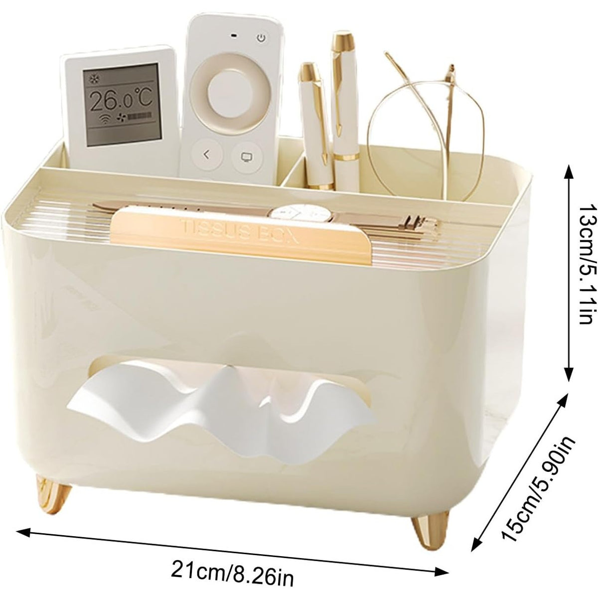 Suport pentru Servetele, Cutie Multifunctionala cu Organizator Obiecte Personale, Design Minimalist, Material ABS, 21x15x13 cm, Crem