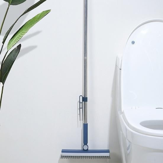 Perie de Curatare pentru Podele si Rosturi, Cap Pivotant 180 Grade in Forma de V, Maner 105 cm, Cleste Scame Inclus, Otel Inoxidabil si Plastic, Albastru