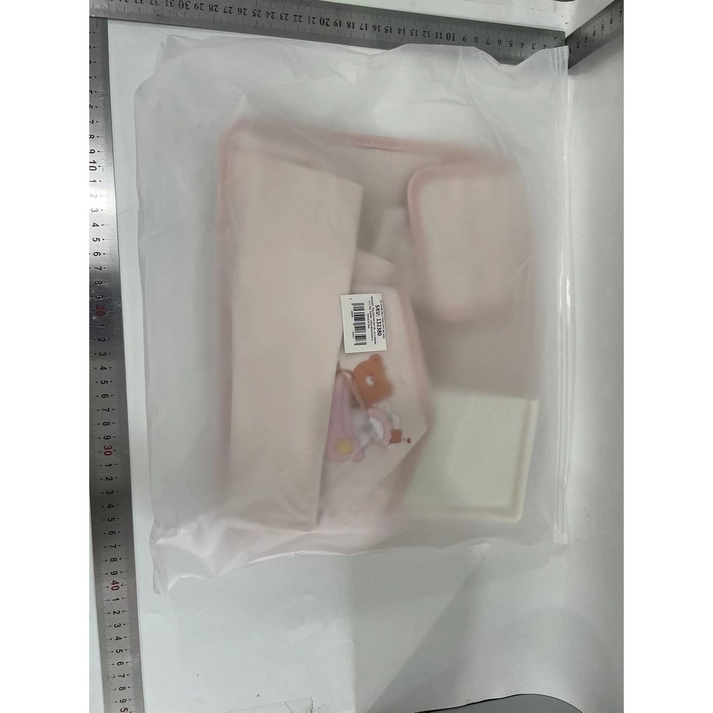 Geantă Multifuncțională de Depozitare pentru Bancheta Mașinii, Organizator Auto cu Suport Servetele și Telefon, Model Ursuleț, Imitație Piele, 25x31 cm, Roz