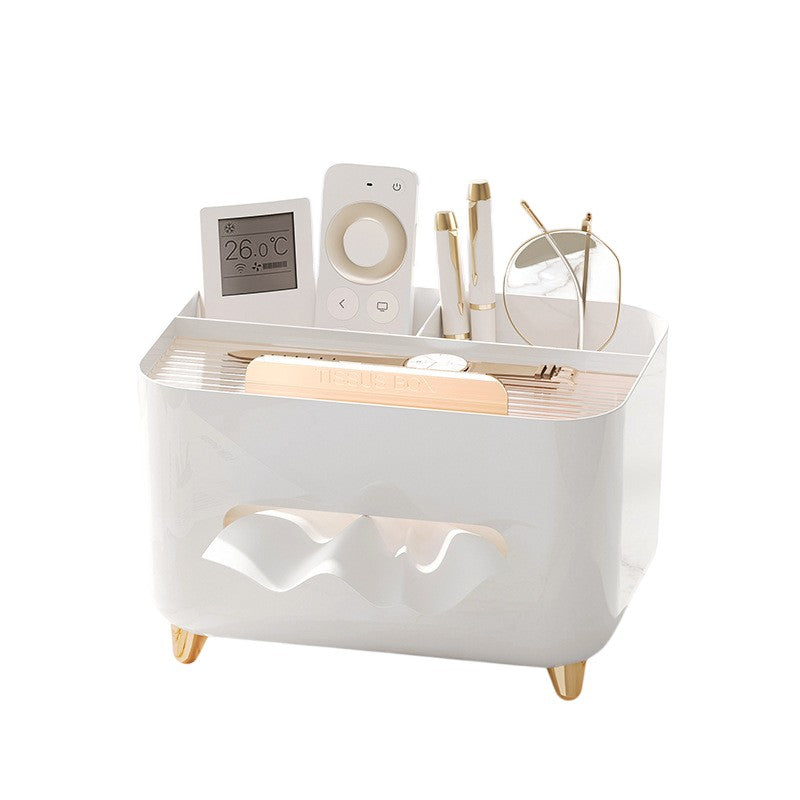 Suport pentru Servetele, Cutie Multifunctionala cu Organizator pentru Birou si Masa, Design Minimalist, Material ABS, 21x15x13 cm, Alb