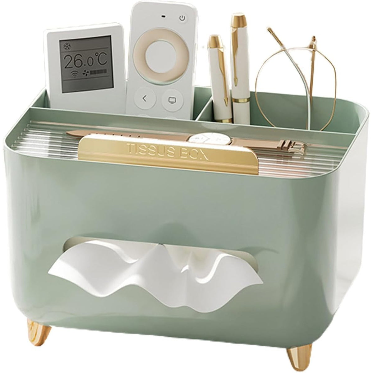 Cutie Servetele cu Organizator Obiecte Personale, Suport Multifunctional pentru Birou, Design Minimalist Modern, Material ABS, 21x15x13 cm, Verde