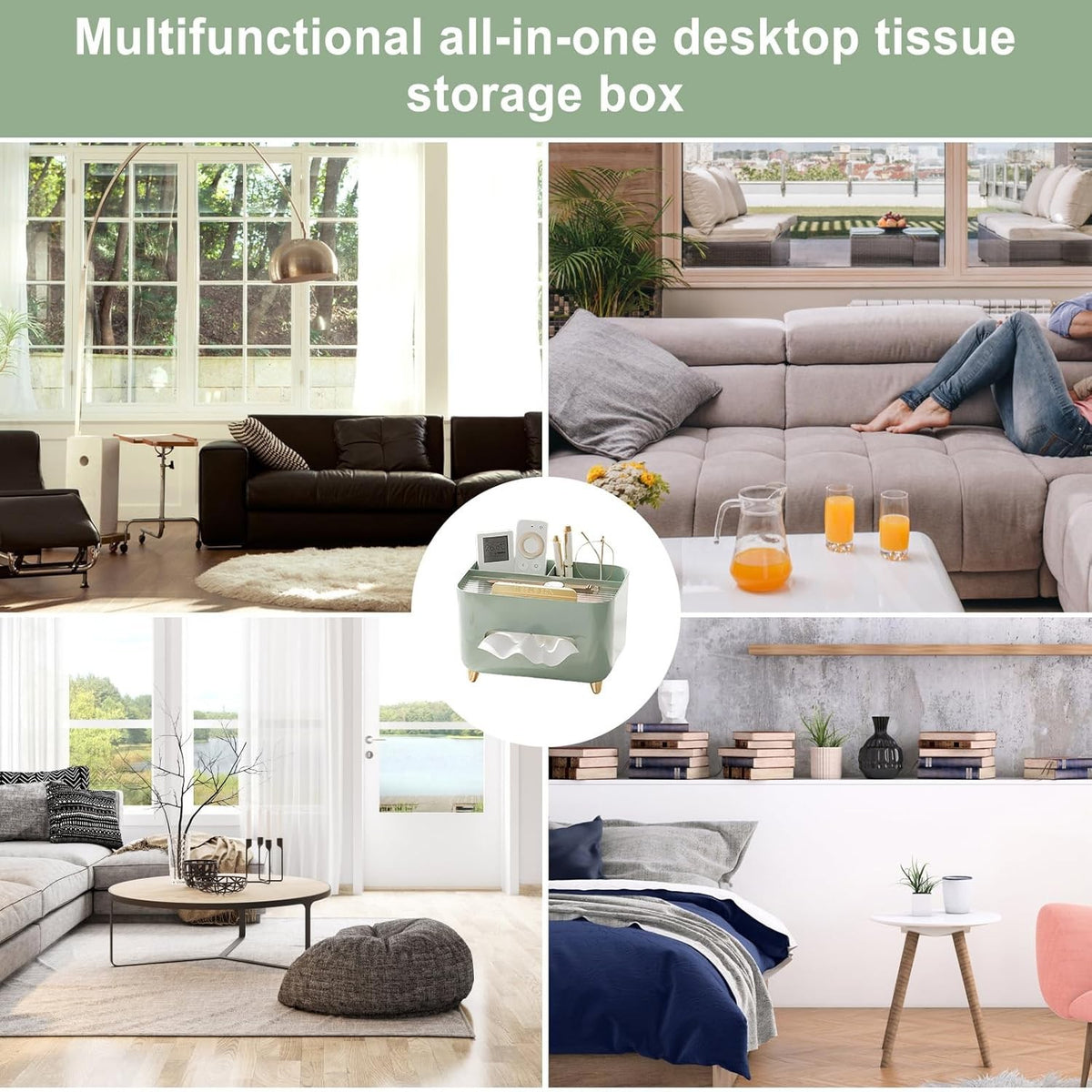 Cutie Servetele cu Organizator Obiecte Personale, Suport Multifunctional pentru Birou, Design Minimalist Modern, Material ABS, 21x15x13 cm, Verde