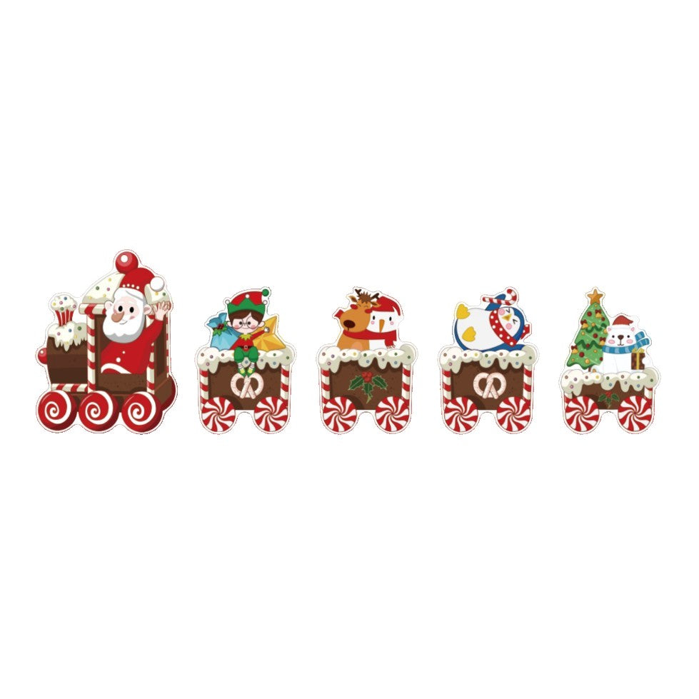 Decoratiune Craciun pentru Gradina, Trenulet cu Mos Craciun si Prietenii, Set 6 Figurine cu Tarusi de Fixare, Plastic Impermeabil Rezistent la Intemperii, Multicolor