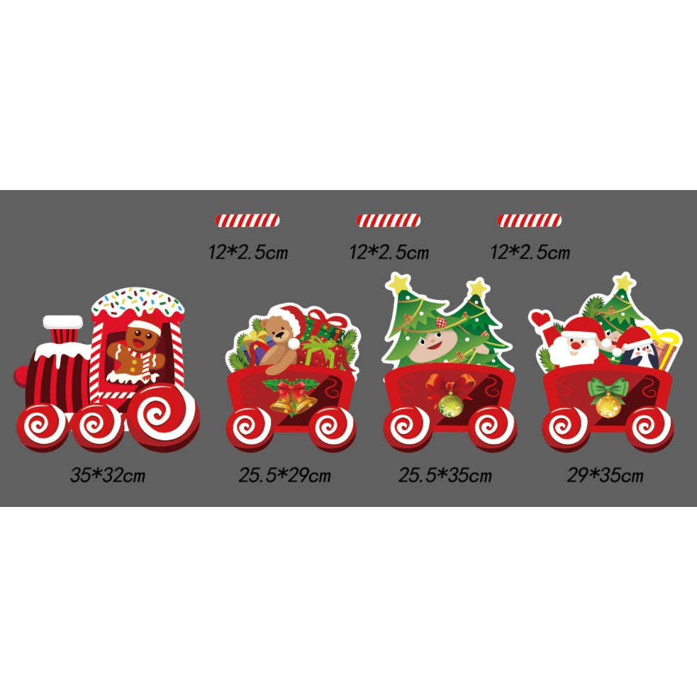 Decoratiune Craciun pentru Gradina, Trenulet cu 4 Figurine si Omul Briosa, Plastic Impermeabil, Set 4 Piese cu Tarusi de Fixare, Multicolor