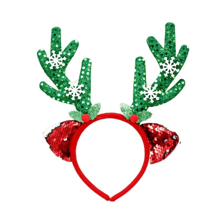 Coronita Craciun, Diadema Decorativa cu Coarne de Reni, Plastic si Tesatura de Matase, Marime Universala, 12 x 25 cm, Verde/Rosu