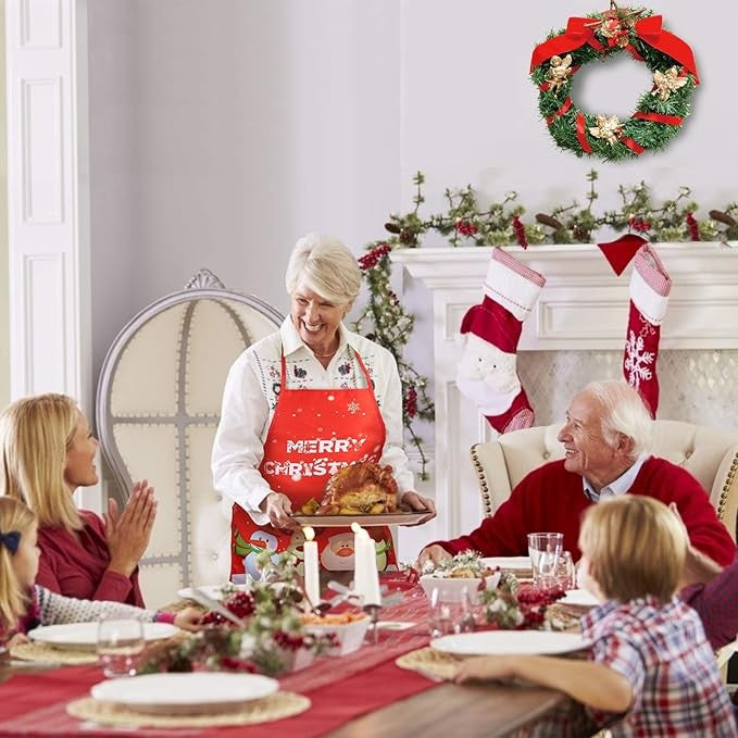 Șorț de Bucătărie Decorativ, Temă Crăciun Merry Christmas, Protecție Gătit, Poliester Rezistent, 50 x 70 cm, Roșu
