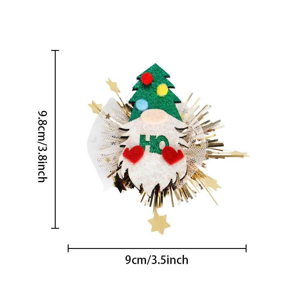 Agrafă de Păr Tematică Crăciun, Accesoriu Coafură cu Model Gnom și Plasă, Pânză, 9.8 x 9 cm, Multicolor