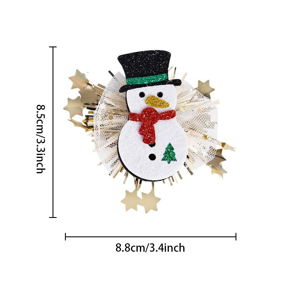Agrafă de Păr Tematică Crăciun, Model Om de Zăpadă cu Plasă, Accesoriu Festiv din Pânză, 8.5 x 8.8 cm, Multicolor