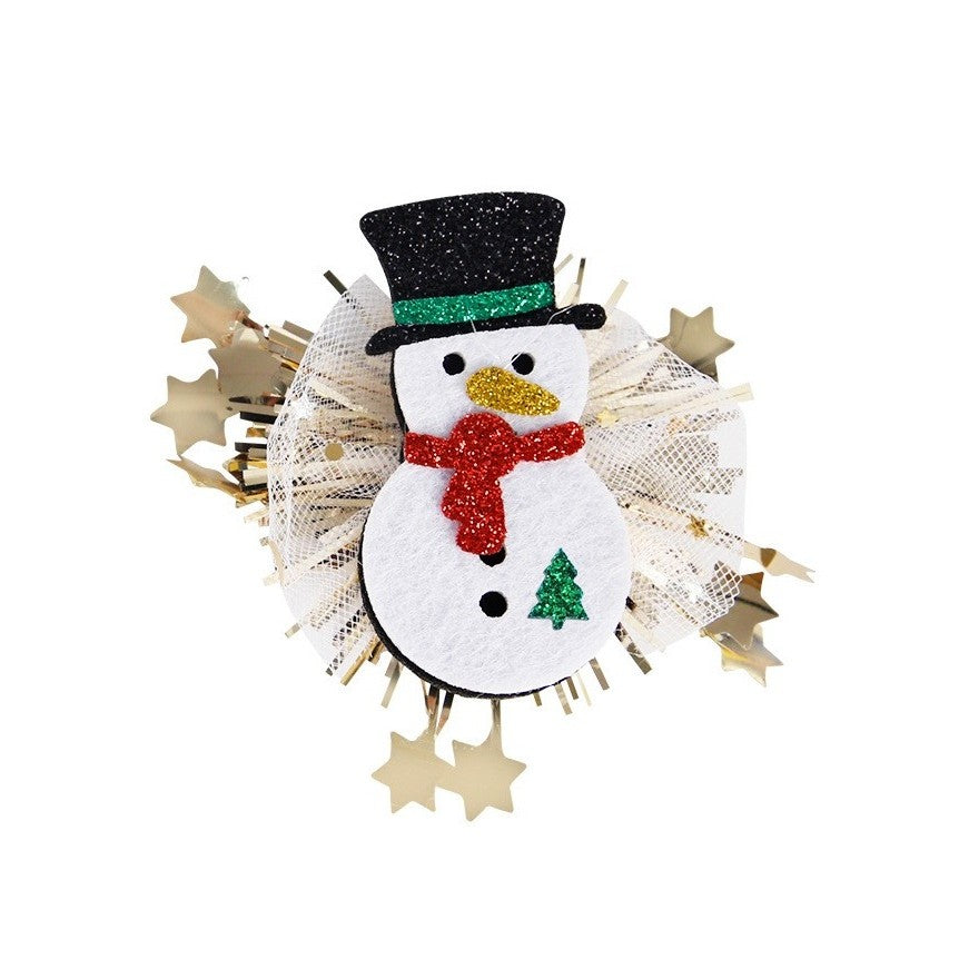 Agrafă de Păr Tematică Crăciun, Model Om de Zăpadă cu Plasă, Accesoriu Festiv din Pânză, 8.5 x 8.8 cm, Multicolor
