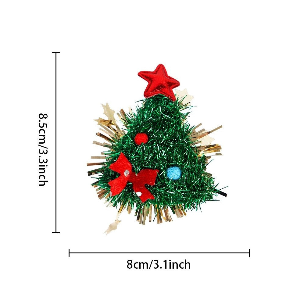 Agrafă de Păr Tematică Crăciun, Model Brad Festiv cu Plasă, Pânză și Material Textil, 8.5 x 8 cm, Multicolor