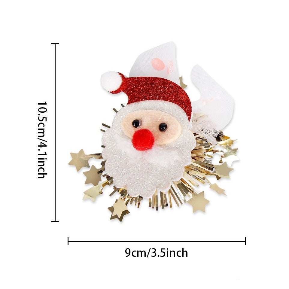 Agrafă de Păr Tematică Crăciun, Accesoriu Festiv Coafură Model Moș Crăciun, Pânză și Plasă, 10.5 x 9 cm, Multicolor