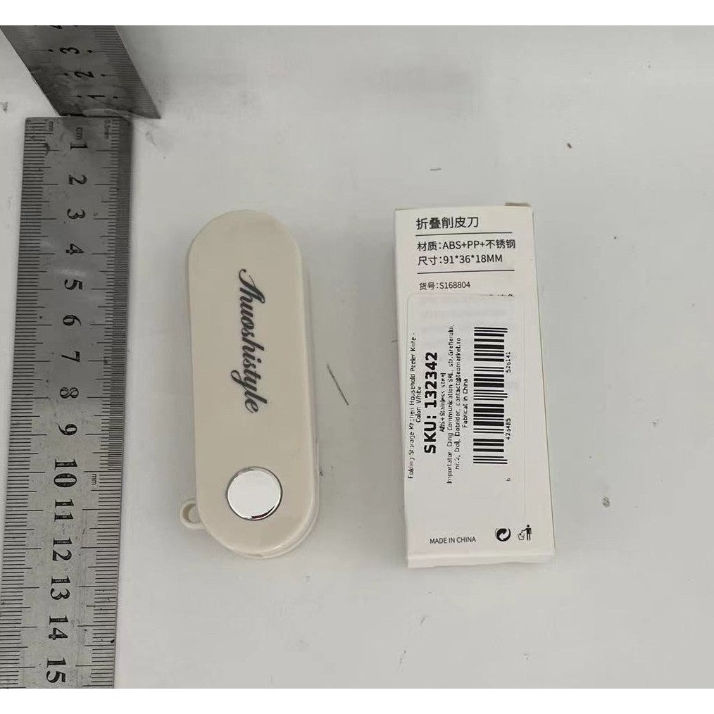 Peeler pentru Legume si Fructe, Curatator Multifunctional Pliabil, Lame Duble Rotative, Otel Inoxidabil si ABS, 3.6 x 9.1 cm, Alb