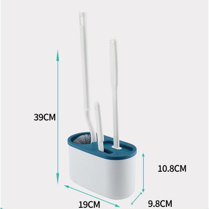 Set 3 Perii pentru Toaleta, Silicon cu Cap Zimtat Flexibil, Curatare 360 Grade, Suport Autoadeziv pentru Perete, PP si TPR, 39 x 19 x 9.8 cm, Albastru/Alb