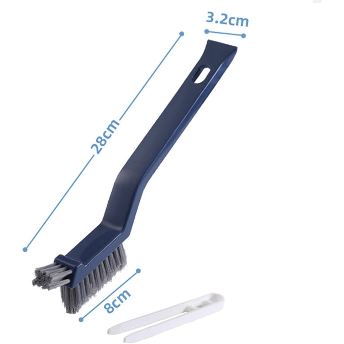 Perie 3 in 1 pentru Curatat Podele si Rosturi, Cap Triunghiular pentru Colturi, Cleste Scame Inclus, Maner Ergonomic 28 cm, Polipropilena si Otel, Albastru