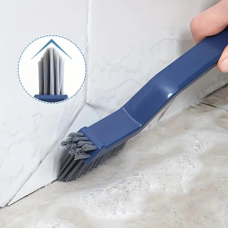 Perie 3 in 1 pentru Curatat Podele si Rosturi, Cap Triunghiular pentru Colturi, Cleste Scame Inclus, Maner Ergonomic 28 cm, Polipropilena si Otel, Albastru