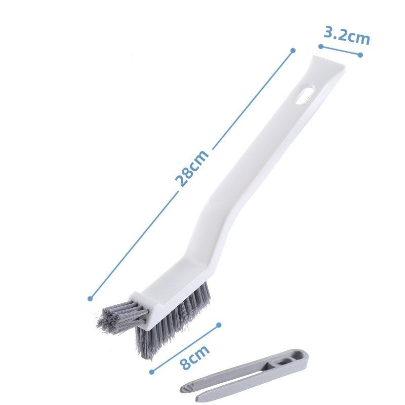 Perie 3in1 pentru Curatat Podele si Rosturi, Design Triunghiular pentru Colturi, Cleste Scame Inclus, Maner 28 cm, Polipropilena si Otel, Alb