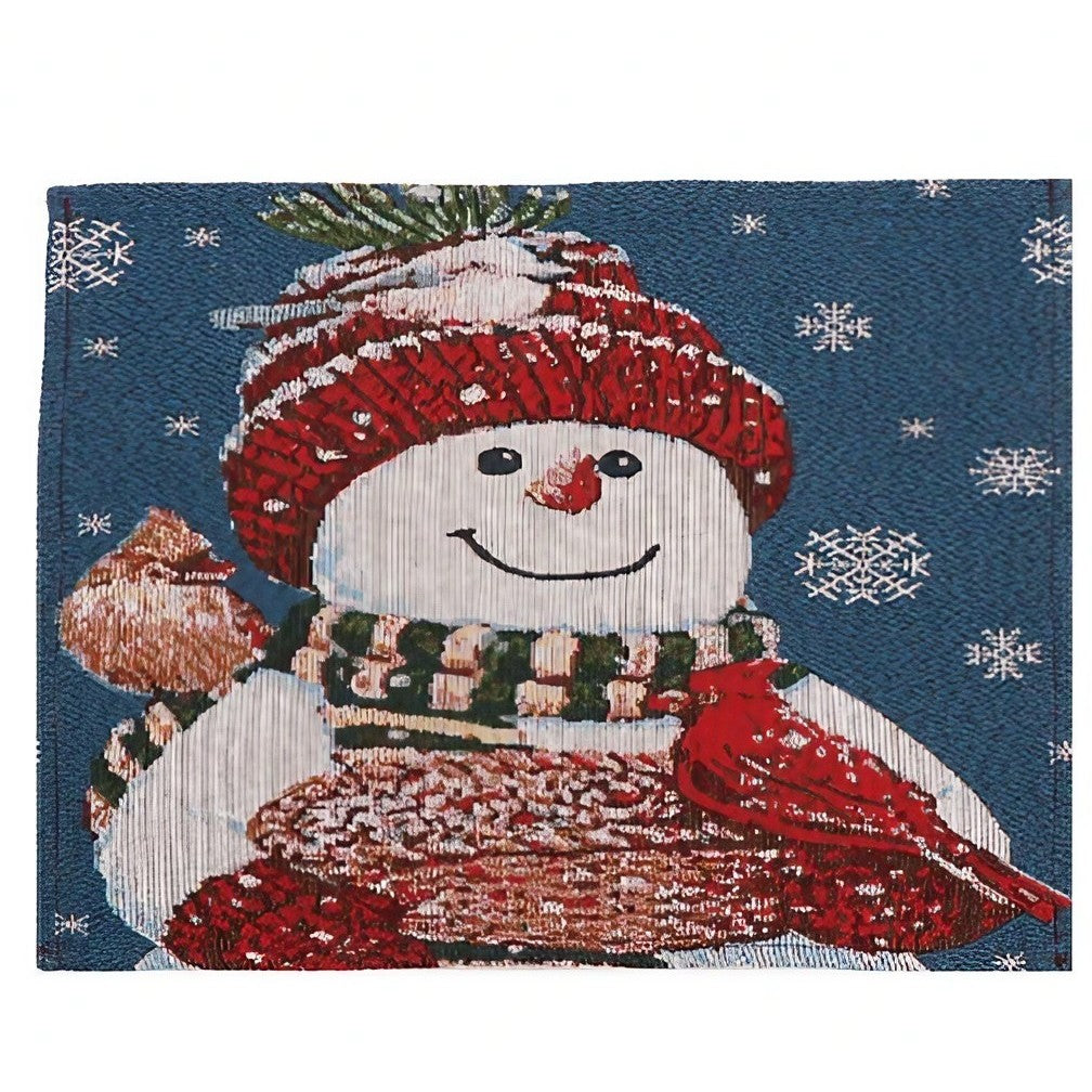 Servet de Masa pentru Craciun, Model Om de Zapada si Ninsoare Ho Ho Ho, Decor Festiv Sarbatori, Amestec Bumbac si Fibre Sintetice, 43x33 cm, Albastru