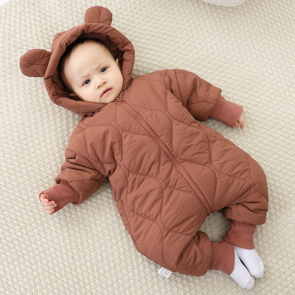 Combinezon de Iarna pentru Bebelusi, Gluga cu Urechi si Mansete Elastice, Exterior Nailon cu Captuseala din Bumbac, Unisex, 73 cm, Visiniu