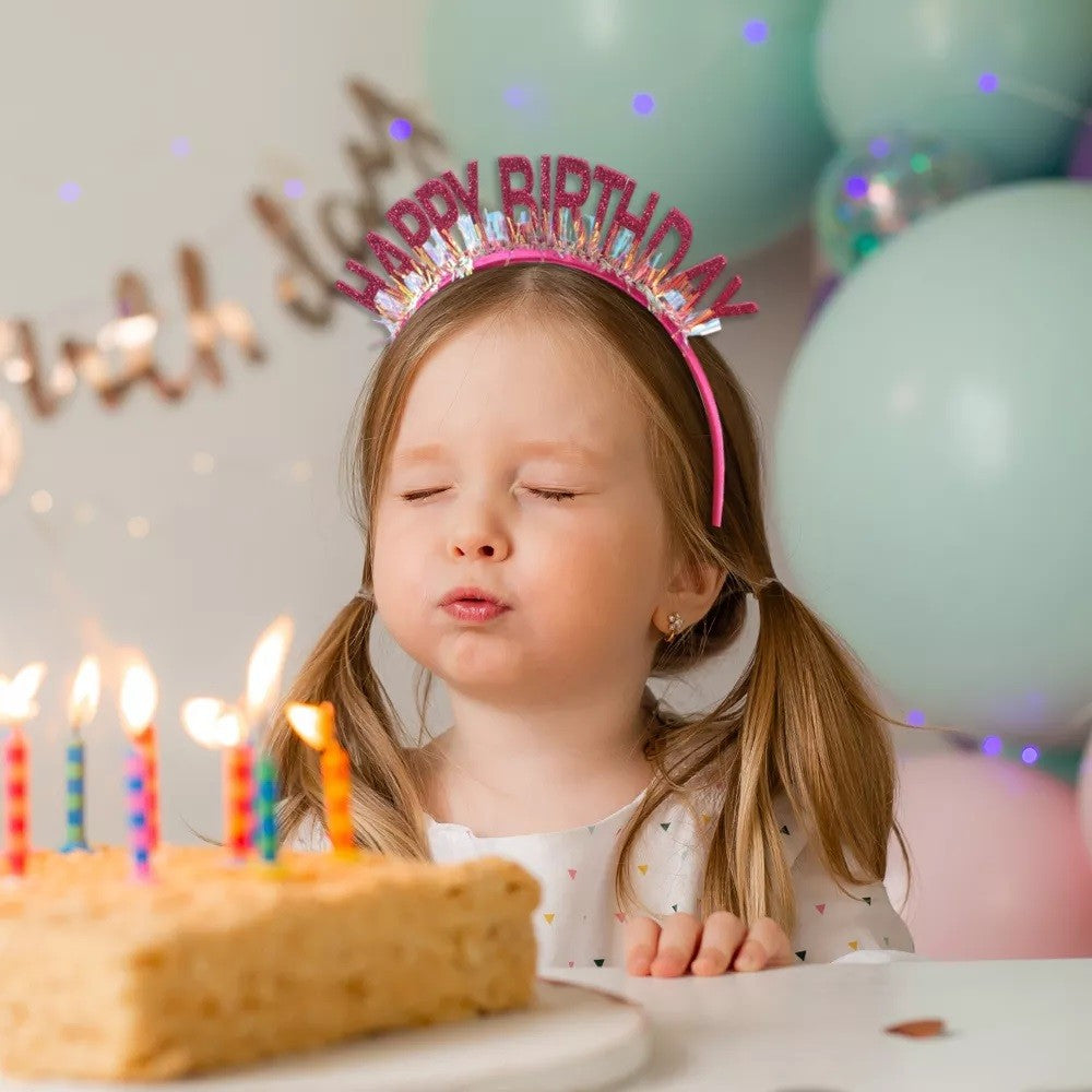 Coroniță Decorativă Happy Birthday, Accesoriu Petrecere Aniversară cu Paiete Laser și Sclipici, Plastic Flexibil, Mărime Universală, Roz