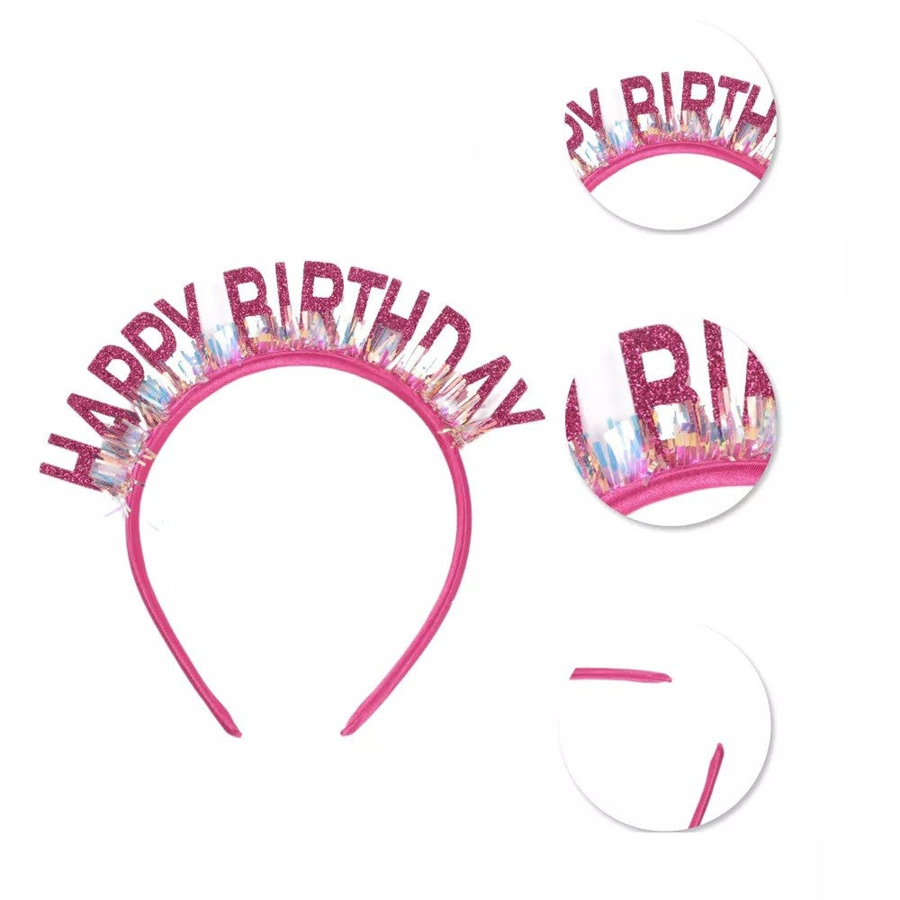 Coroniță Decorativă Happy Birthday, Accesoriu Petrecere Aniversară cu Paiete Laser și Sclipici, Plastic Flexibil, Mărime Universală, Roz
