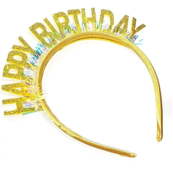 Coroniță Decorativă Happy Birthday pentru Aniversare, Diademă Flexibilă cu Paiete Laser și Sclipici, Plastic, Mărime Universală, Auriu