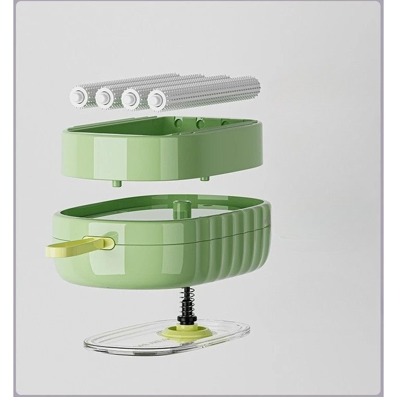 Perie de Spalat Haine cu Dispenser Detergent si 4 Role de Curatare, Buton Control Flux, Cap Detasabil si Agatatoare, ABS si PS, Verde