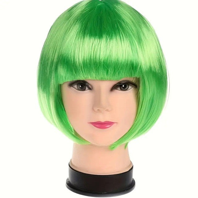 Peruca Cosplay Bob cu Breton, Accesoriu Carnaval si Halloween, Fibra Sintetica PET, Marime Universala, 100 g, Verde