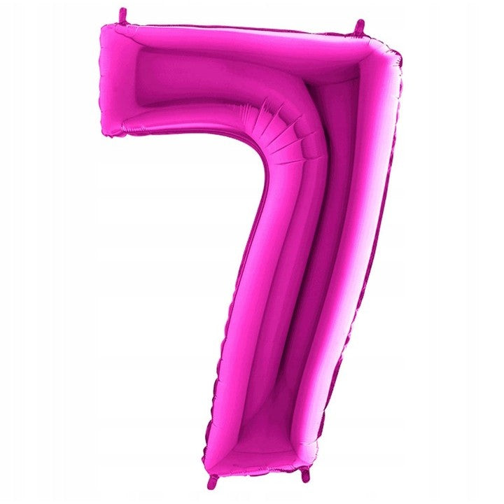 Balon din Folie Metalizata Cifra 7, Figurina Aniversara pentru Petrecere, Umflare Aer sau Heliu, Include Pai, 81 cm, Mov