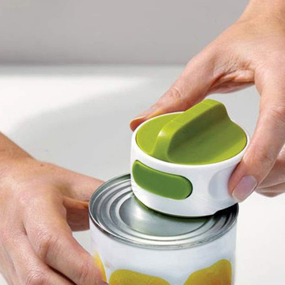 Desfacator Manual de Conserve si Sticle, Mecanism Rotund Ergonomic cu Buton Eliberare, ABS si Otel Inoxidabil, 6.8 x 4.8 cm, Verde/Alb