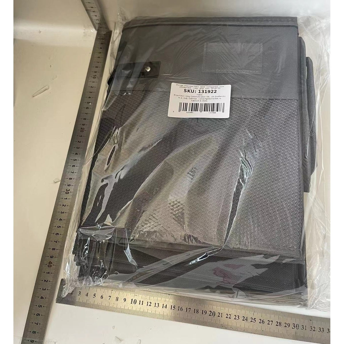 Cutie Depozitare Pantofi, Organizator Pliabil cu Capac Transparent și Fermoar Bidirecțional, Panză Oxford și Polipropilenă, cu Mânere și Suport Etichetă, 53 x 42 x 33 cm, Gri