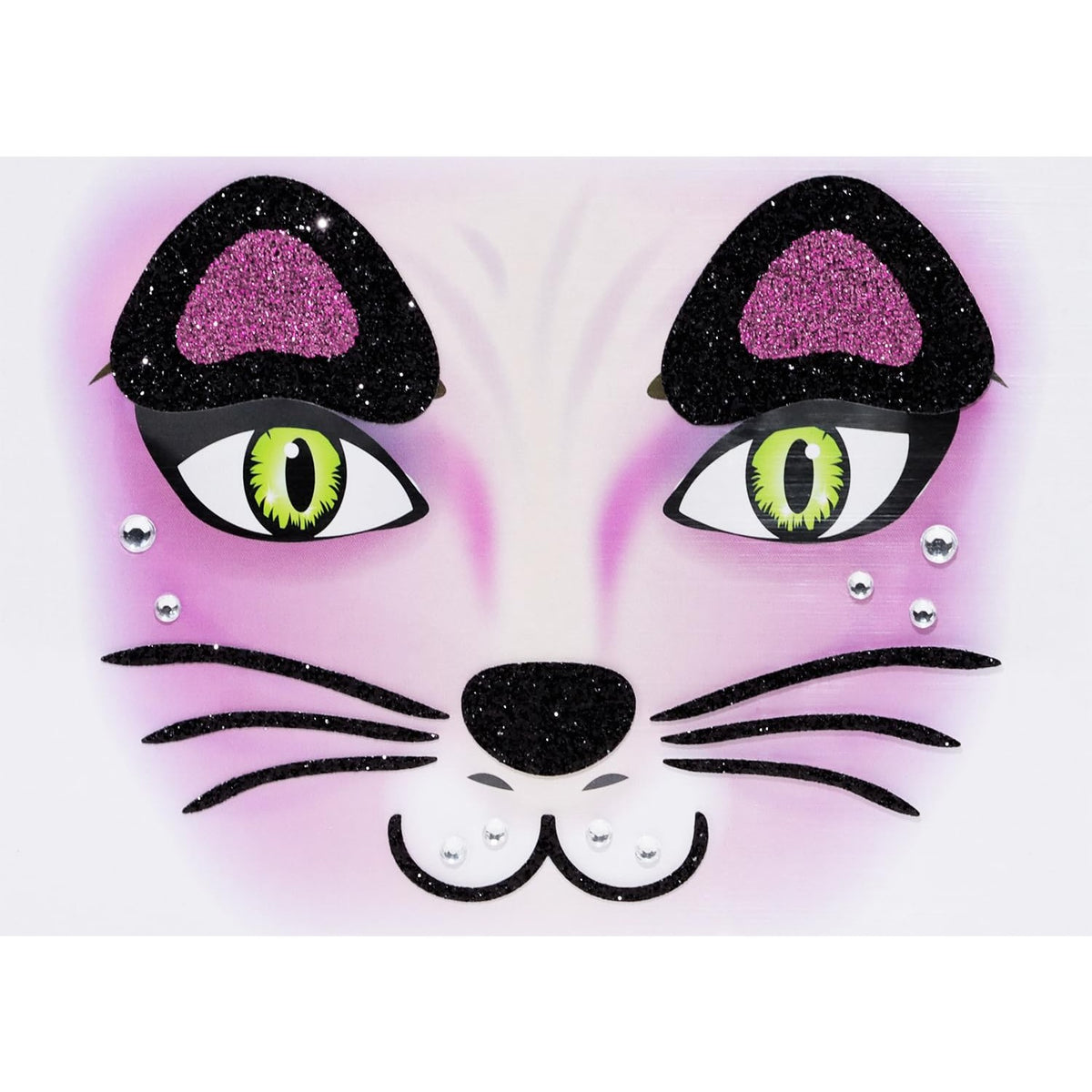 Sticker Temporar pentru Fata, Machiaj Face Art cu Sclipici si Design Pisica, Autocolant Tip Masca pentru Halloween si Teatru, Material PET Autoadeziv, Mov, 12.8 x 12 cm