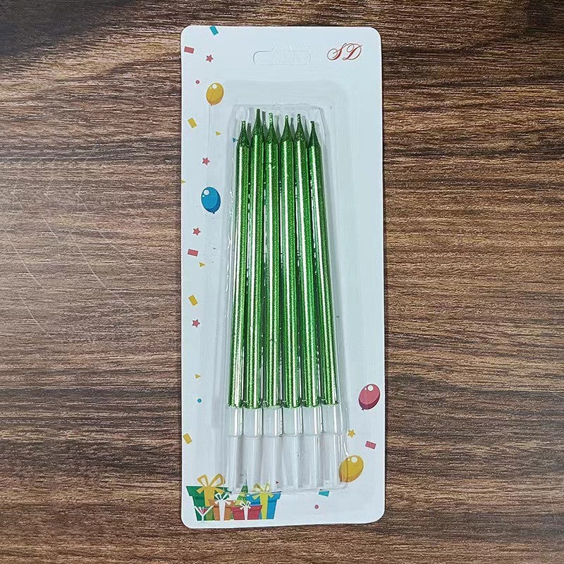 Set Lumanari Tort Tip Creion, Efect Lucios si Elegant, Parafina cu Suport PP, 11 x 0.4 cm, Verde, 6 Bucati