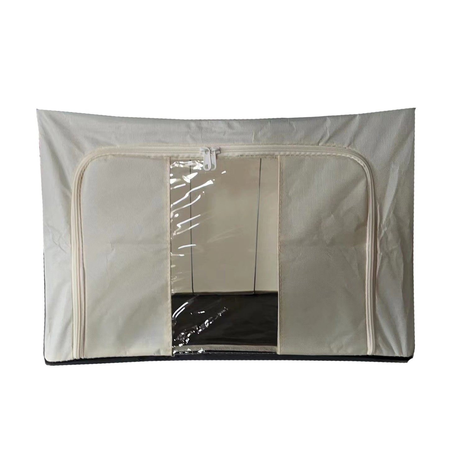 Cutie Depozitare Pliabila Cu Cadru Metalic, Organizator Haine Si Textile Cu Fermoar, Suport Baza Plastic, 100 L, 60 x 42 x 40 cm, Bej