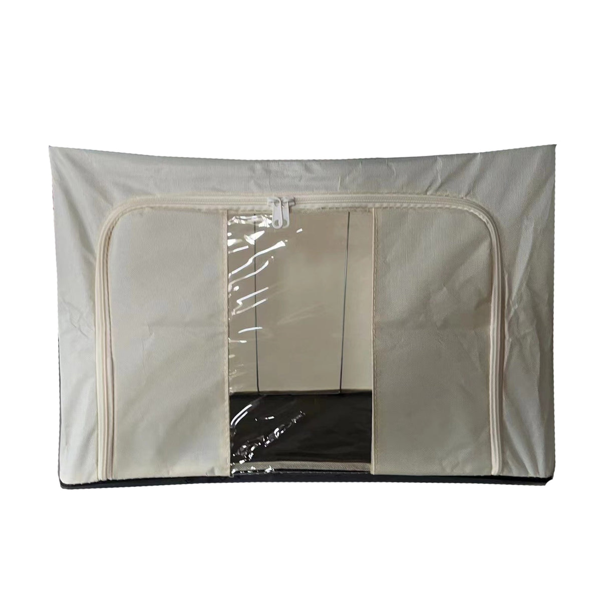Cutie Depozitare Pliabila Cu Cadru Metalic, Organizator Haine Si Textile Cu Fermoar, Suport Baza Plastic, 100 L, 60 x 42 x 40 cm, Bej