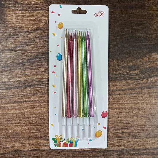 Set Lumanari Tort Tip Creion, Lumanari Aniversare Lucioase cu Suport, Parafina, 13.5 cm, Multicolor, 6 Bucati